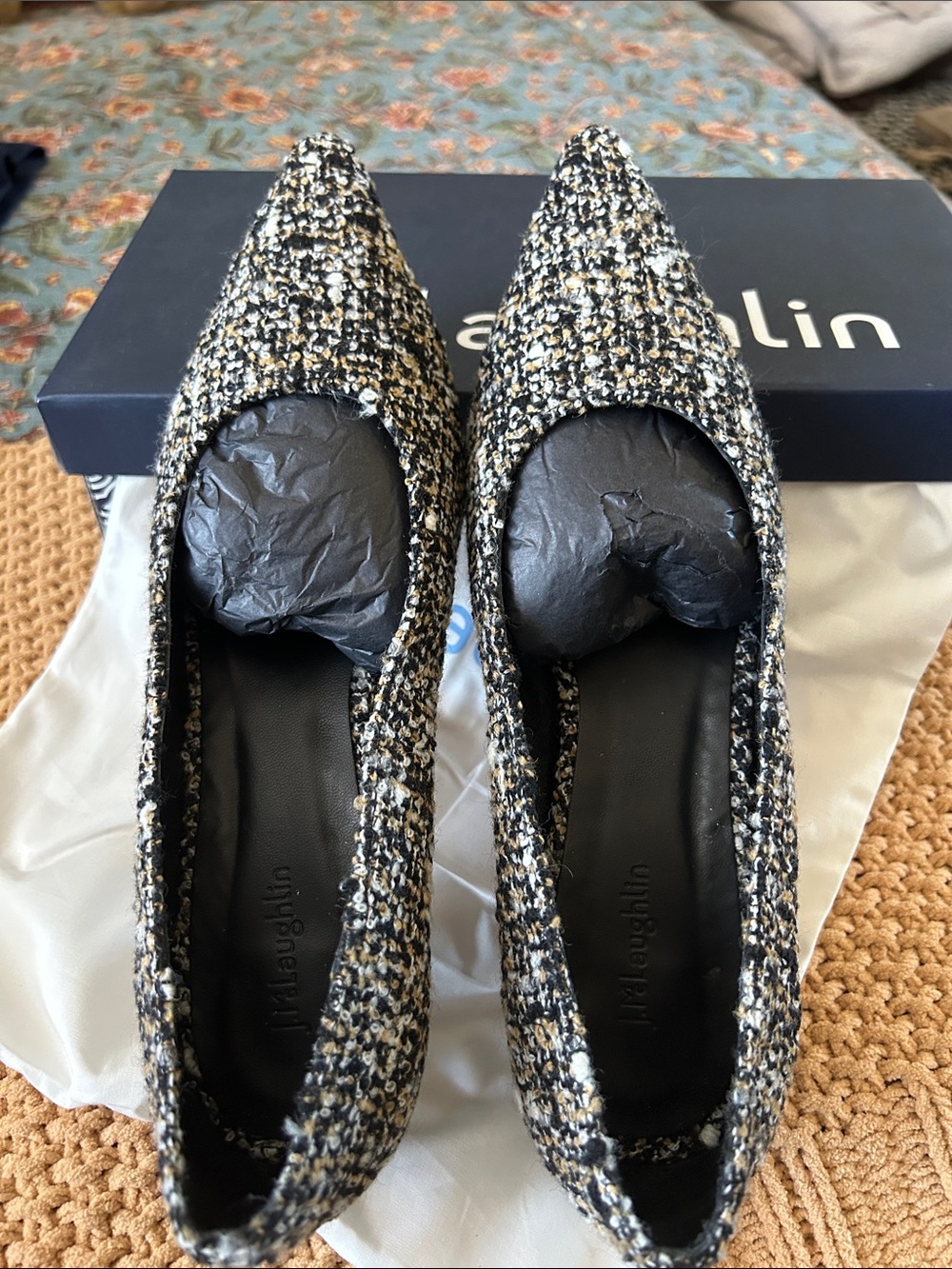 J. McLaughlin Black, White & Tan Tweed Pointed Toe Flats